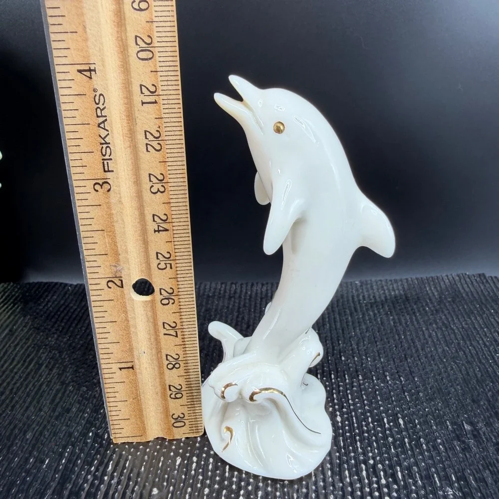 Lenox Ivory China Dolphin Figurine Gold Trim Nautical Ocean Marine Life‎ 4 Inch